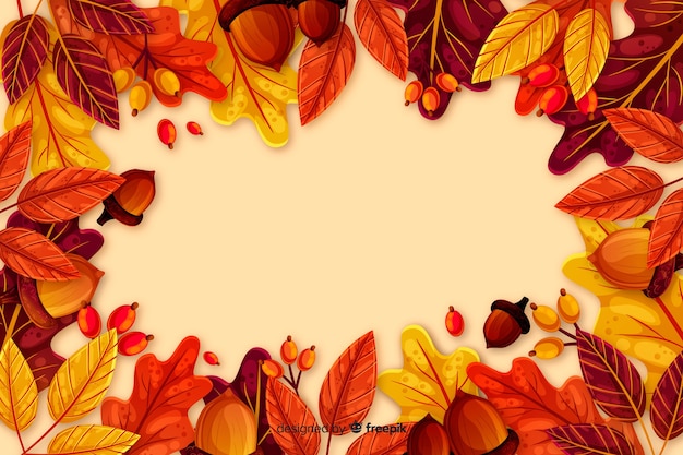 Flat autumn background with leaves