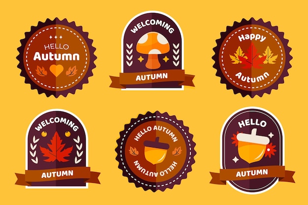 Flat autumn badges collection