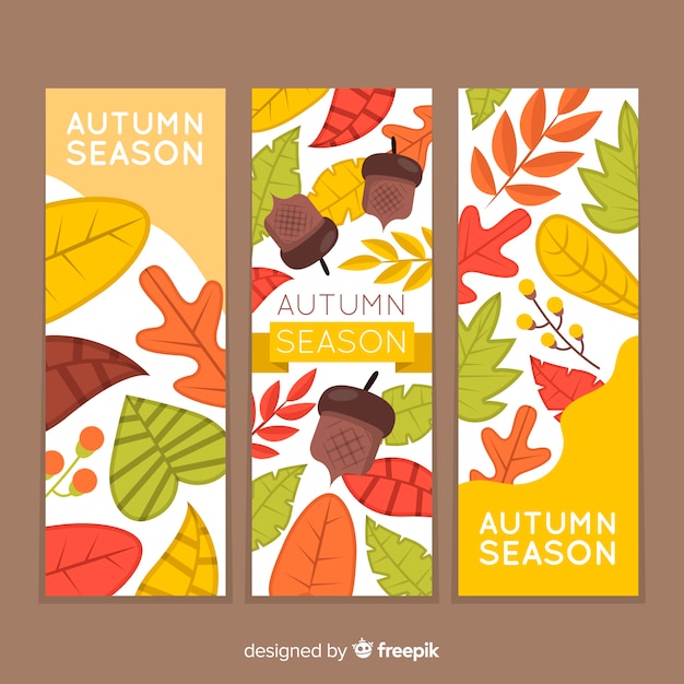 Free vector flat autumn banners template with leaves