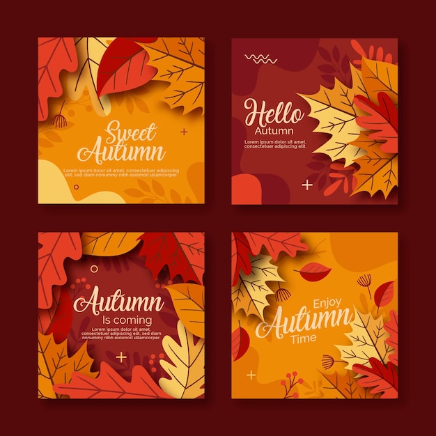 Flat autumn card collection