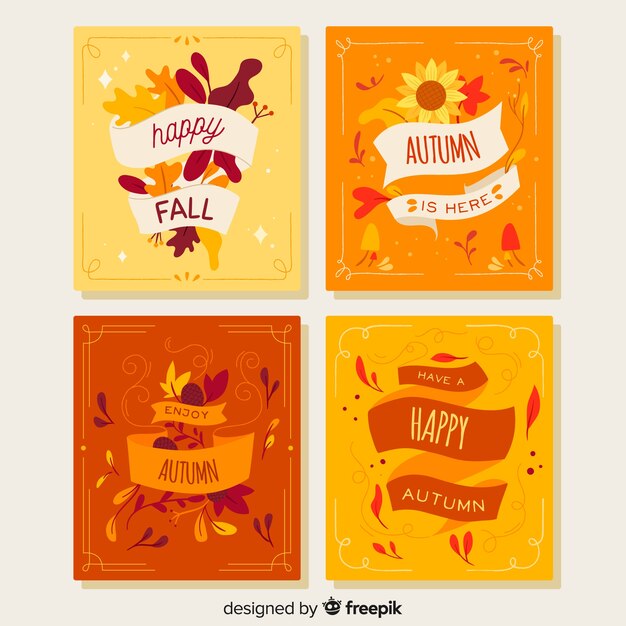 Free Vector flat autumn card template collection