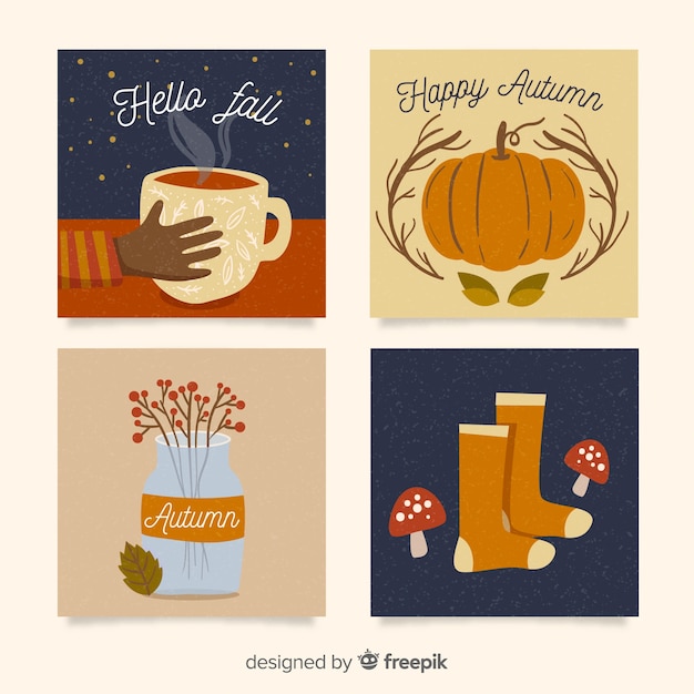 Free Vector flat autumn card template collection