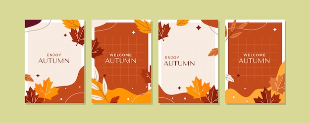 Flat autumn cards collection