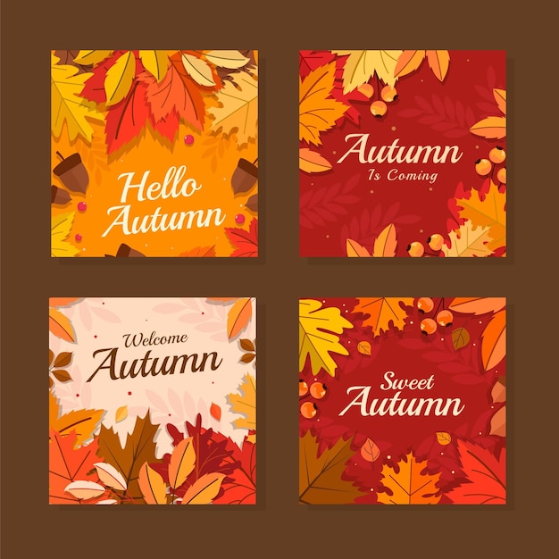 Flat autumn cards collection