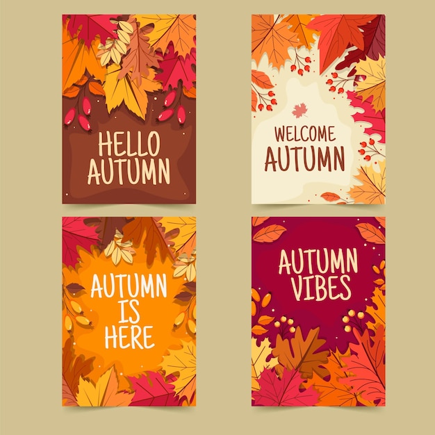 Flat autumn cards collection