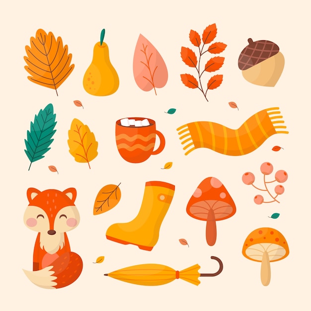 Flat autumn celebration elements collection