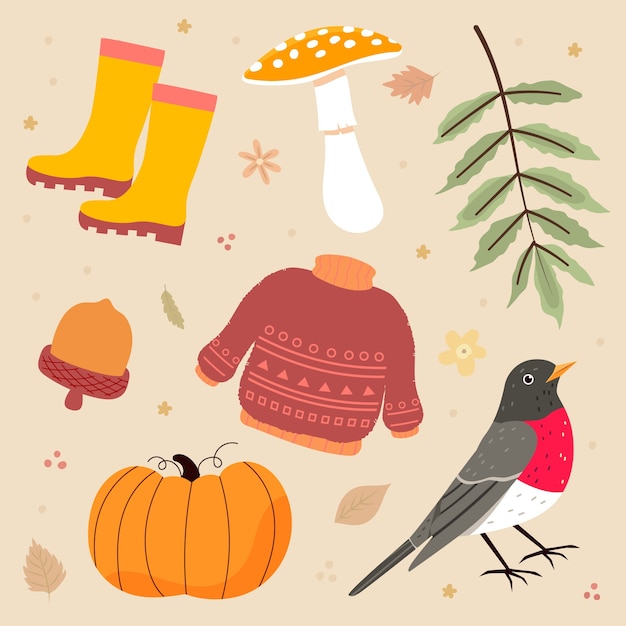 Flat autumn celebration elements collection