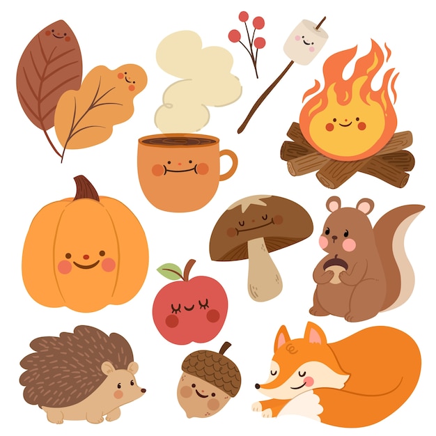 Flat autumn celebration elements collection