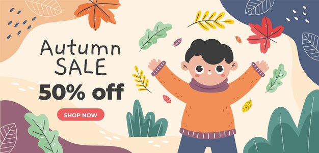 Flat autumn celebration sale banner template