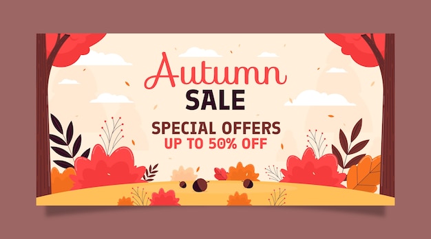 Flat autumn celebration sale banner template