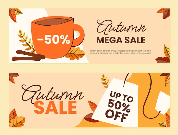 Flat autumn celebration sale banners set