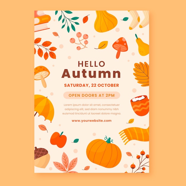 Flat autumn celebration vertical poster template