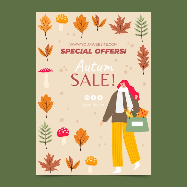 Flat autumn celebration vertical poster template