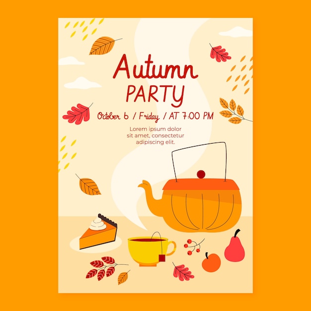 Flat autumn celebration vertical poster template