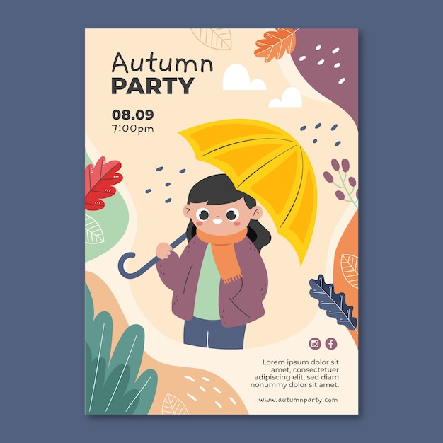 Flat autumn celebration vertical poster template