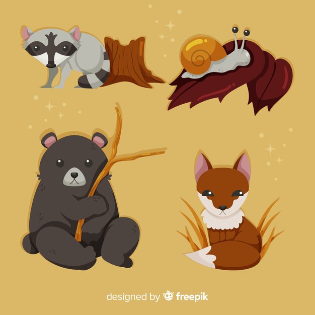 Flat autumn forest animals collection