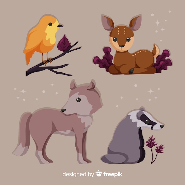 Free Vector flat autumn forest animals collection