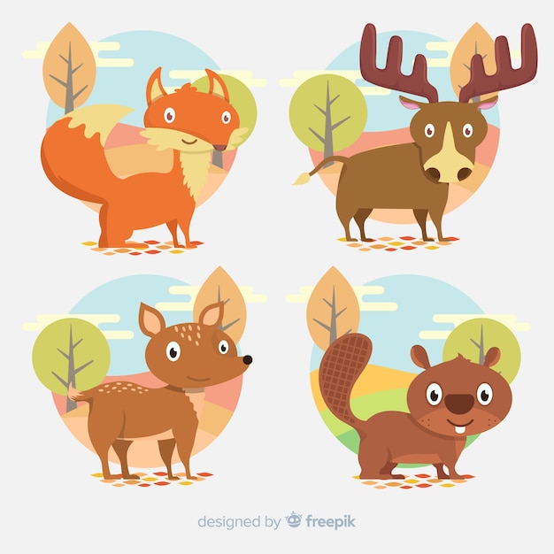 Free Vector flat autumn forest animals collection