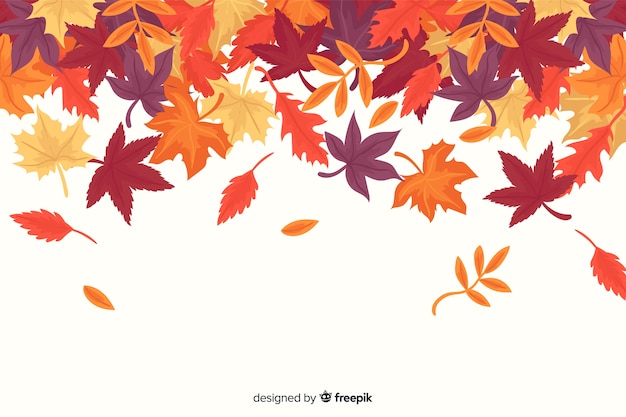 Flat autumn forest leaves background