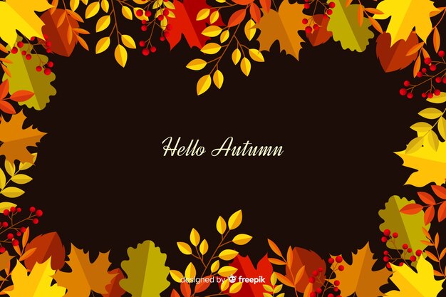 Flat autumn forest leaves background