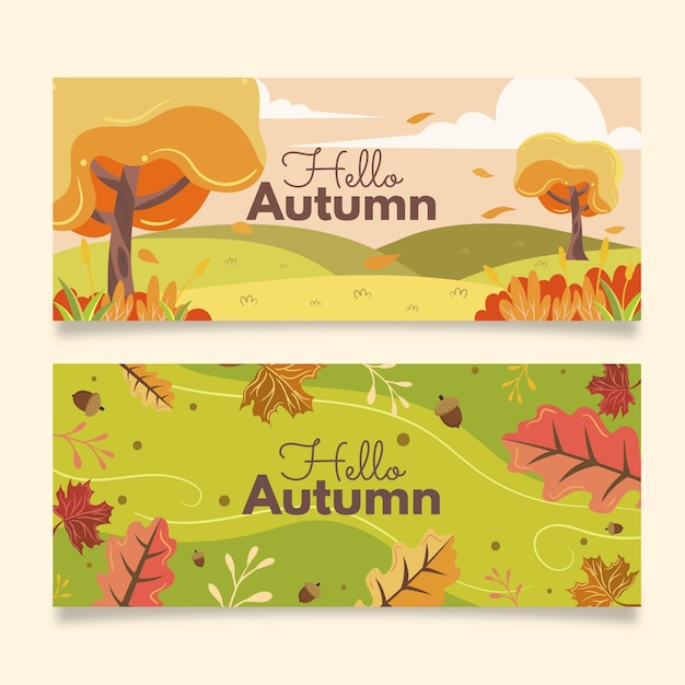 Flat autumn horizontal banners set