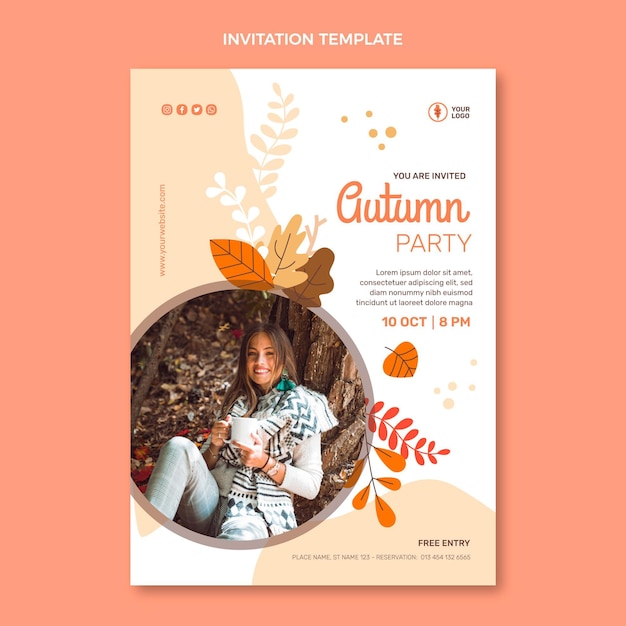 Flat autumn invitation template