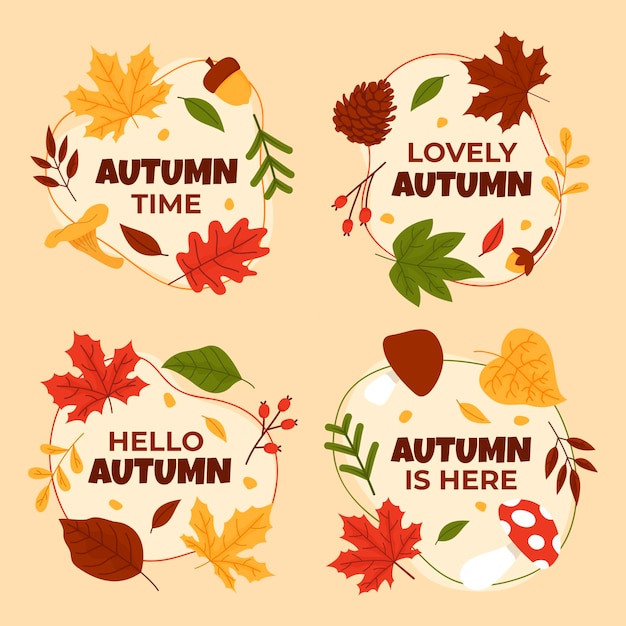 Flat autumn labels collection