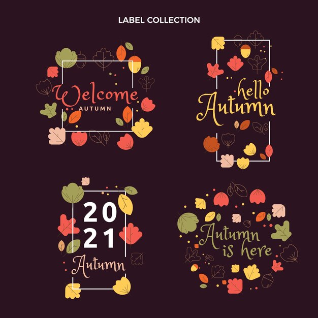 Flat autumn labels collection