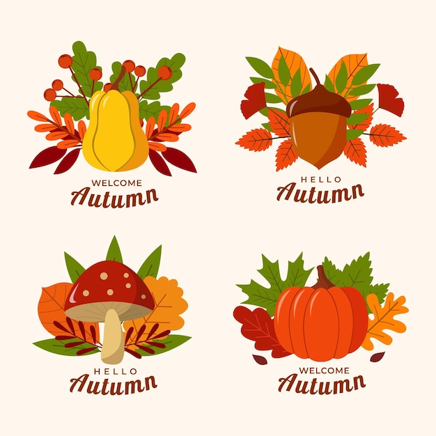 Flat autumn labels collection