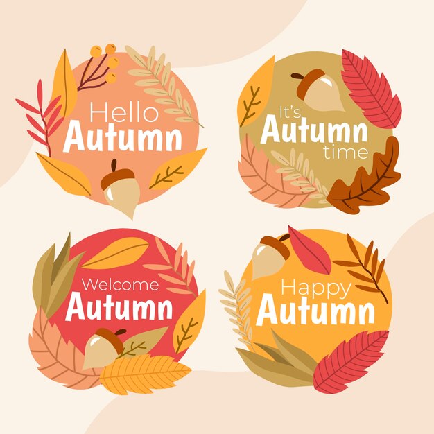 Flat autumn labels collection