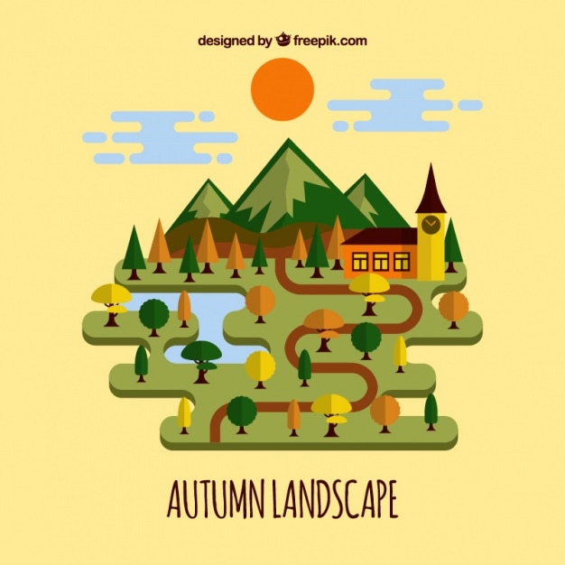 Free Vector flat autumn landscape with trees in warm colors