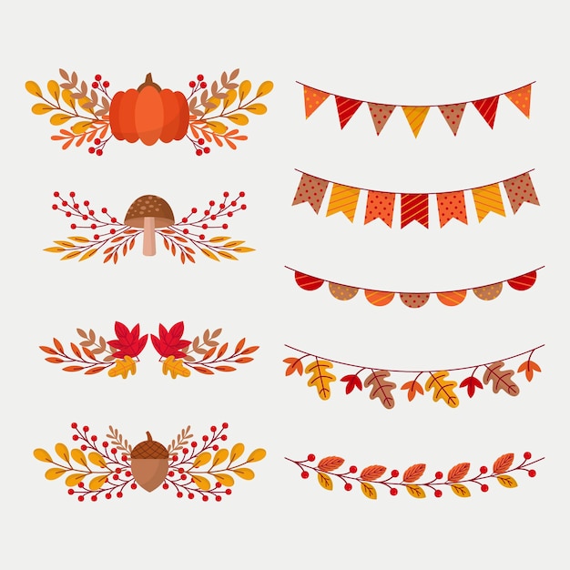 Free vector flat autumn ornaments collection