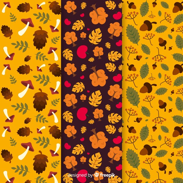 Flat autumn pattern collection with leaves