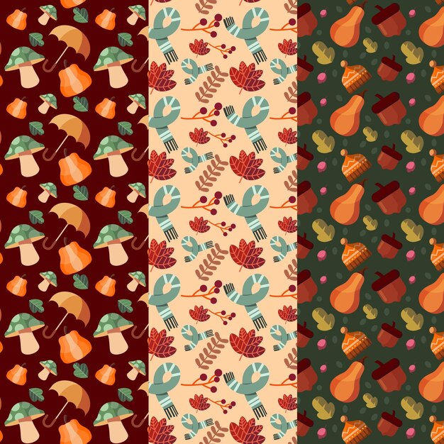 Free vector flat autumn patterns collection