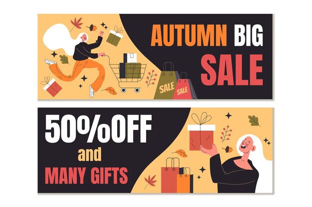 Flat autumn people sale banners