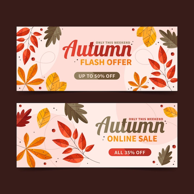 Flat autumn sale horizontal banners set