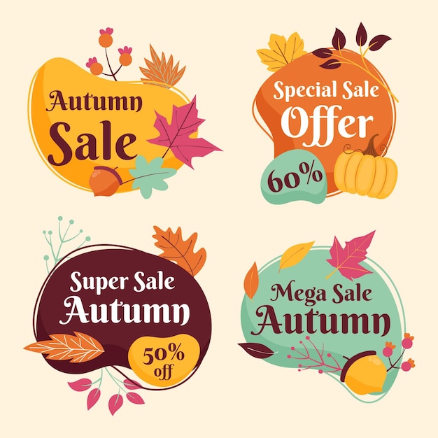 Flat autumn sale labels collection