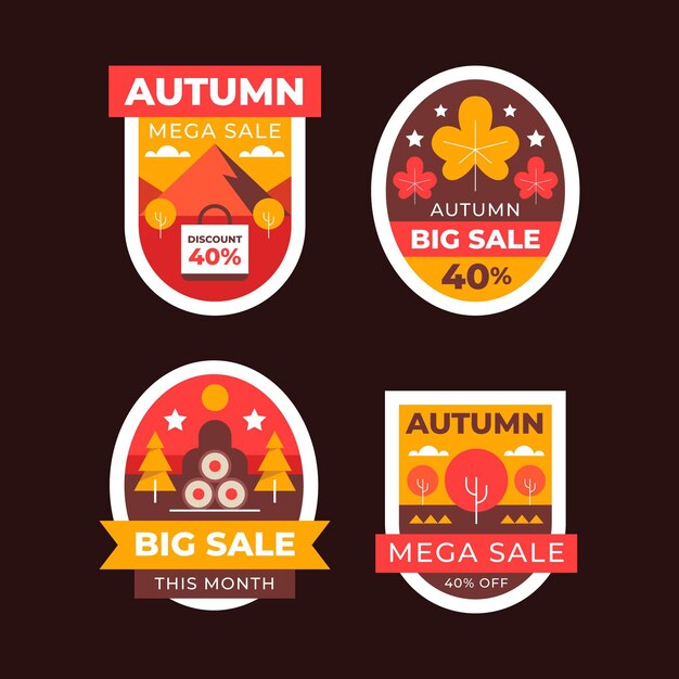 Flat autumn sale labels collection