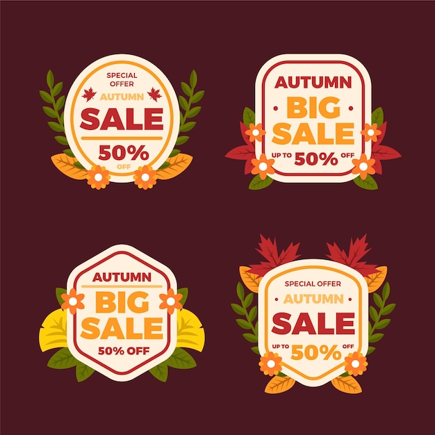 Flat autumn sale labels collection