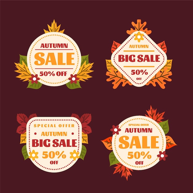 Flat autumn sale labels collection