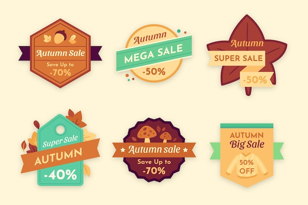 Flat autumn sale labels collection