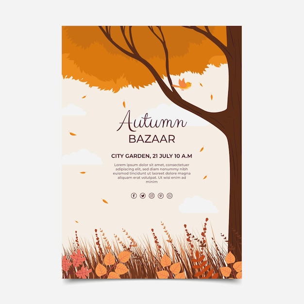 Flat autumn vertical poster template