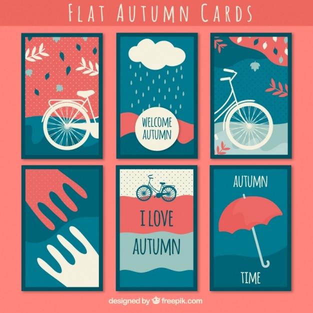 Free Vector flat autumnal cards with pink details