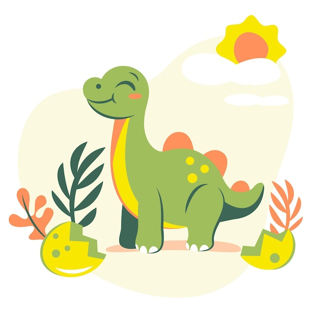 Flat baby dinosaur illustrated