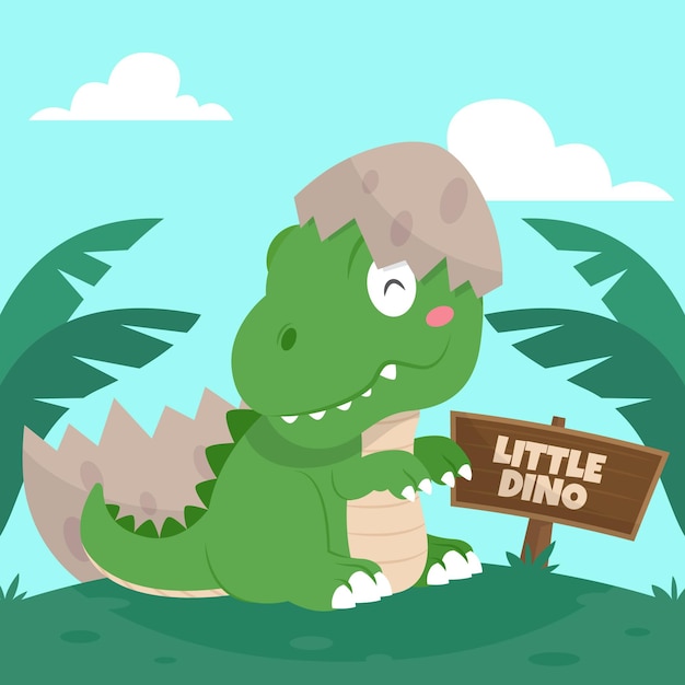 Flat baby dinosaur illustrated