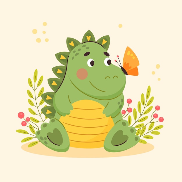 Flat baby dinosaur illustrated