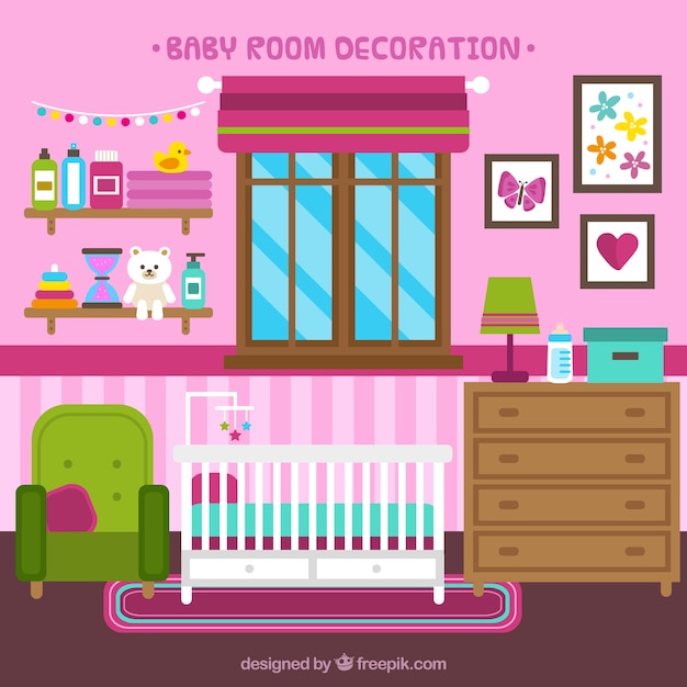 Free Vector flat baby room with pink wall