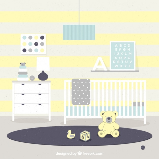 Free Vector flat baby room with yellow details