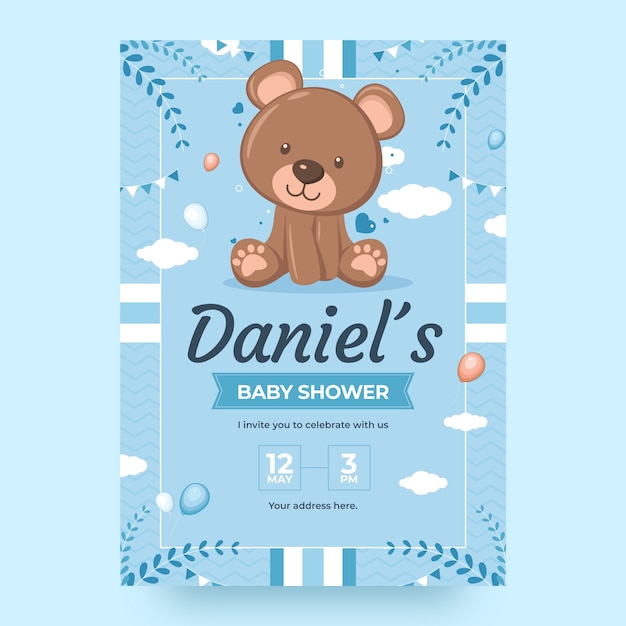 Flat baby shower for boy invitation template