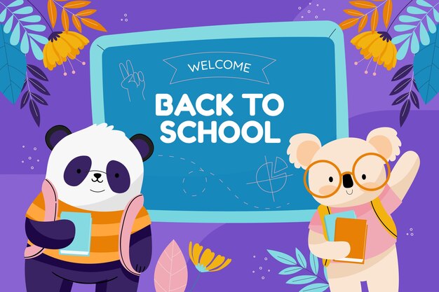 Flat back to school background with bears